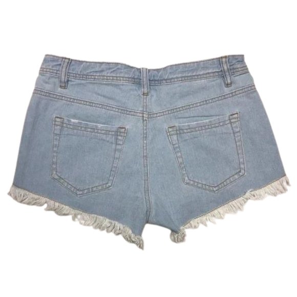 Chiqle Denim Leopard Print Patch and Studded Distressed Blue Jean Shorts - Picture 2 of 16